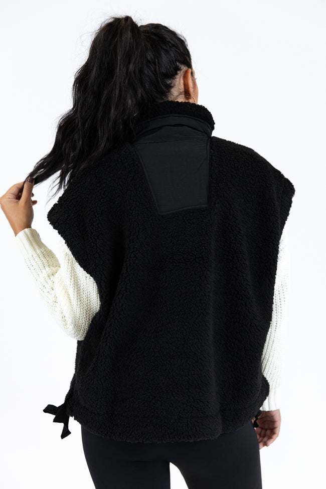 Feel It All Black Oversized Sherpa Vest Cheap Sale Visit