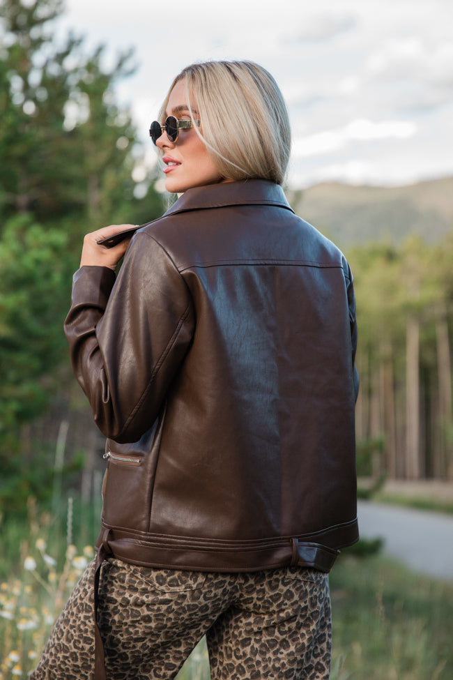 Vagabond Adventures Chocolate Brown Faux Leather Moto Jacket FINAL SALE Sale Best Seller