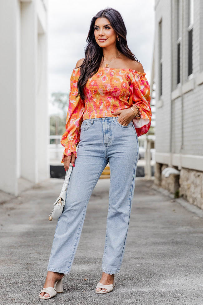 Just A Moment Orange Floral Print Off The Shoulder Blouse FINAL SALE Official Online