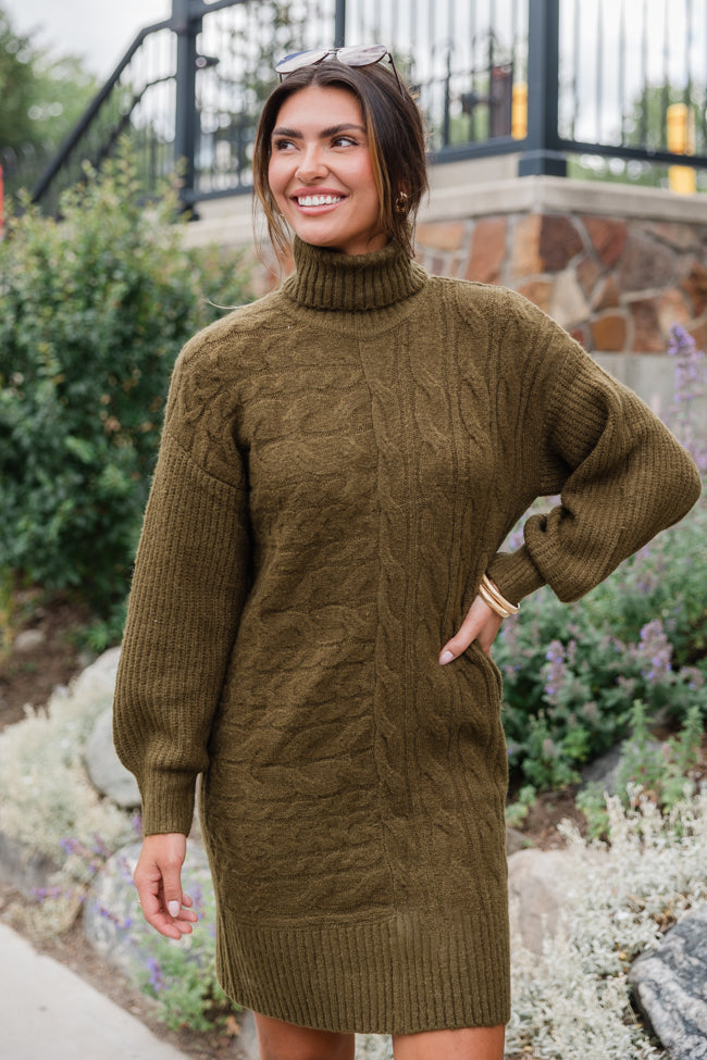 Sweetest Harmony Olive Textured Turtleneck Dress FINAL SALE Best Wholesale