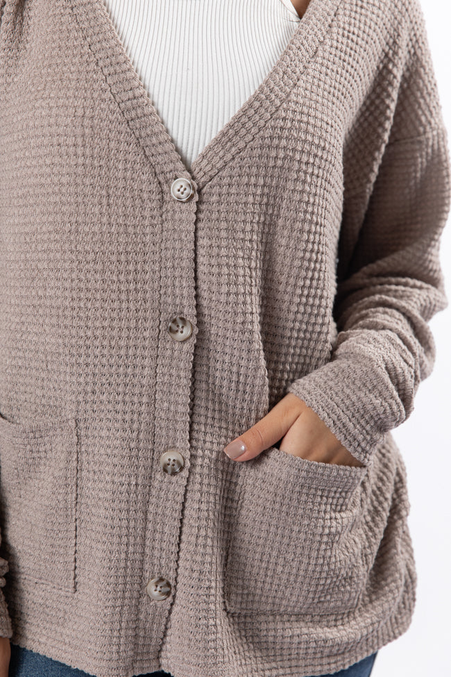 Sounds Like Me Taupe Waffle Knit Cardigan Free Shipping For Nice