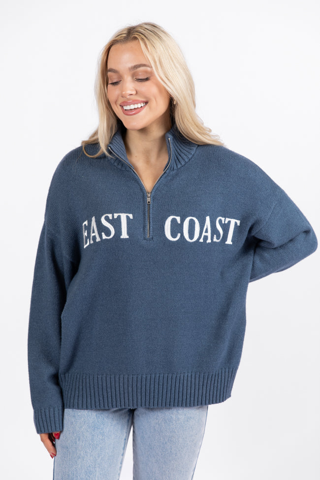 Roll With It Navy East Coast Quarter Zip Sweater SALE Low Pice Fee Shipping For Sale