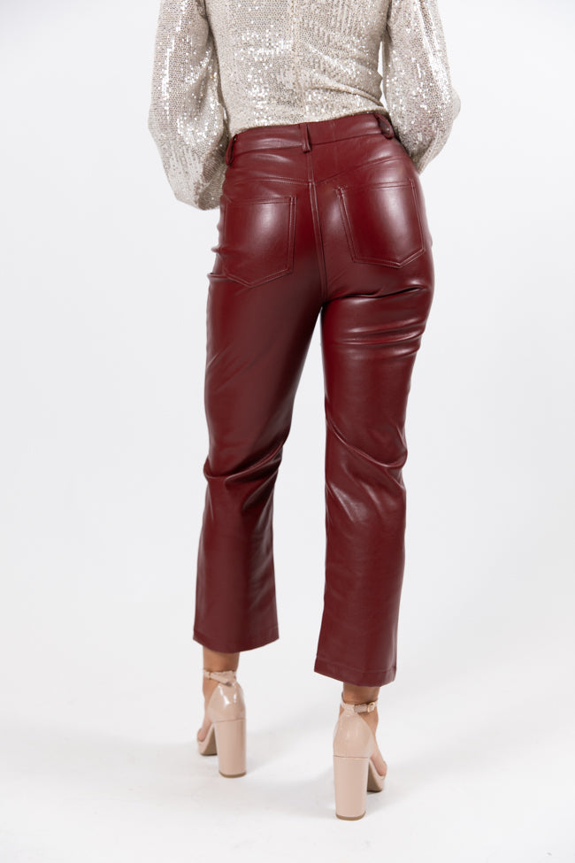 Memorable Nights Burgundy Wide Leg Faux Leather Pants SALE Best Pices