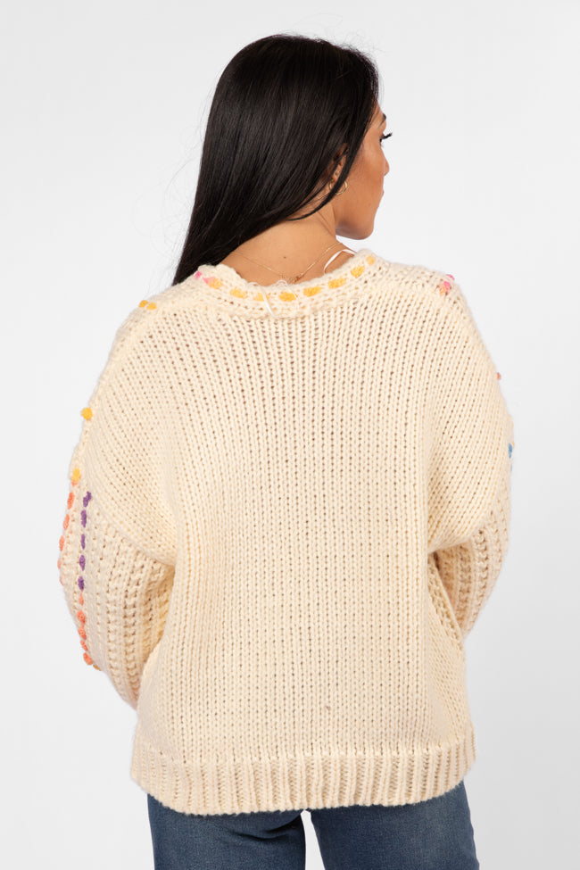 Day We Met Cream Multi Color Stitched Detail V-Neck Sweater SALE Clearance Pick A Best