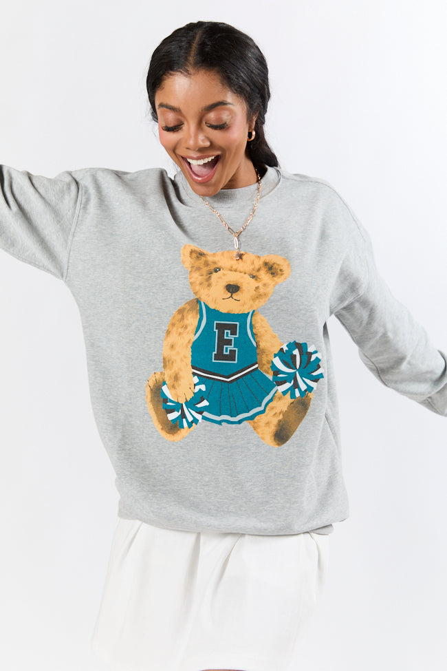 Vintage Green and Black Cheer Teddy Bear Light Grey Oversized Graphic Sweatshirt Latest Collections Online