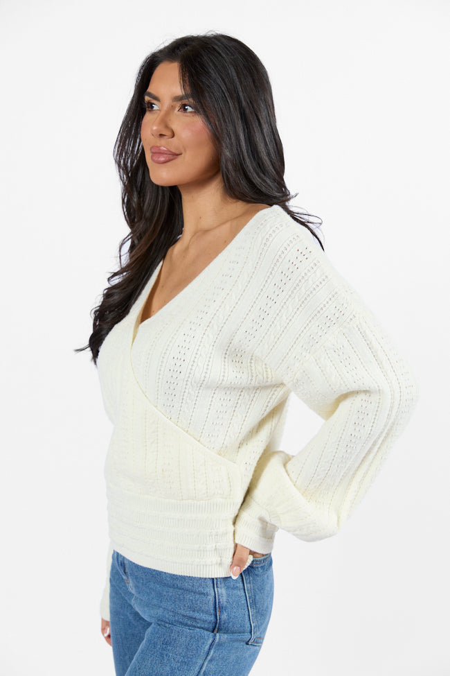 With Love Ivory Wrap Pointelle Sweater Outlet 100% Authentic