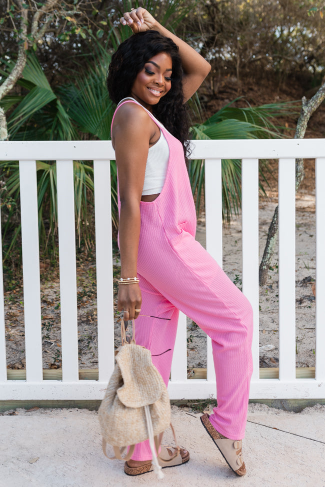 Day In The Life Pink Waffle Knit Jumpsuit Sast Sale Online