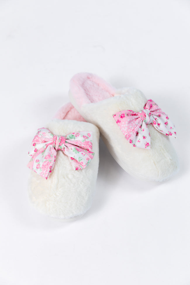 Pink Floral Bow Slippers Free Shipping New Styles