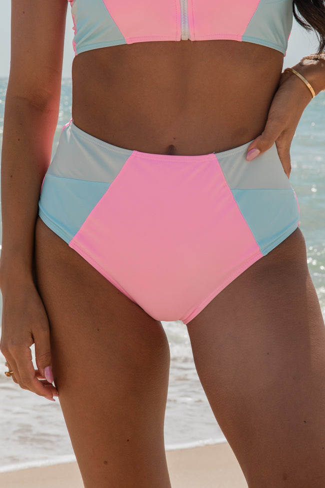 Summer Sun Pink Color Block High Waisted Bikini Bottoms FINAL SALE Best Sale Cheap Pice