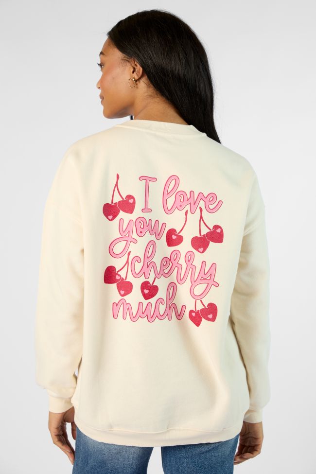 I Love You Cherry Much Cream Oversized Graphic Sweatshirt Kalee Rogers X Pink Lily Cheap Sale With Paypal