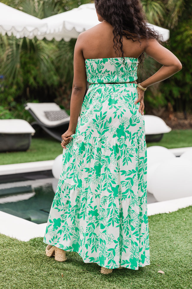 Under The Palm Tree Green And White Two Piece Woven Set FINAL SALE Outlet Shop