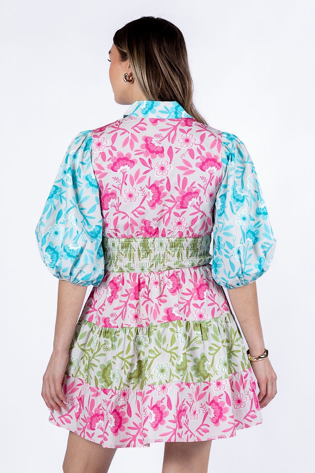 Fresh Blooms Multi Colorblock Floral Mini Dress Sale Visit