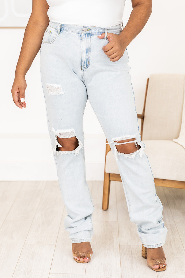 Jacey Light Wash Distressed Straight Leg Jeans FINAL SALE Outlet Store Cheap Pice