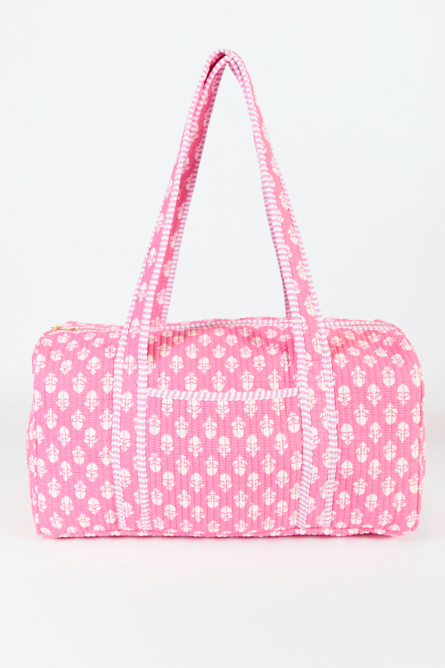 Michelle Pink Block Floral Quilted Weekender Discount Looking For