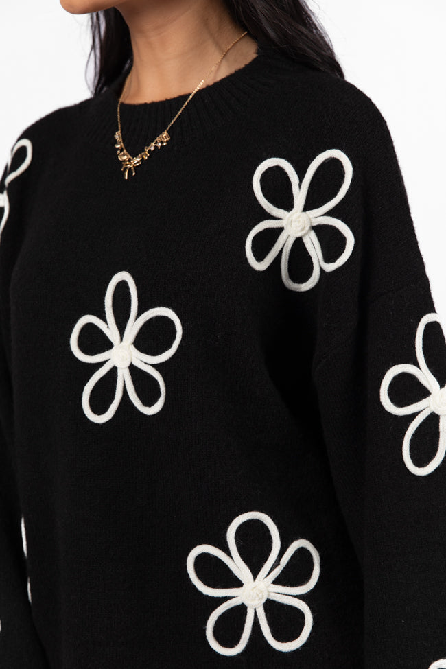 Would've Been The One Black Flower Embroidered Sweater