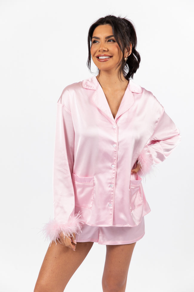 Early Riser Pale Pink Satin Pajama Top Cheap High Quality