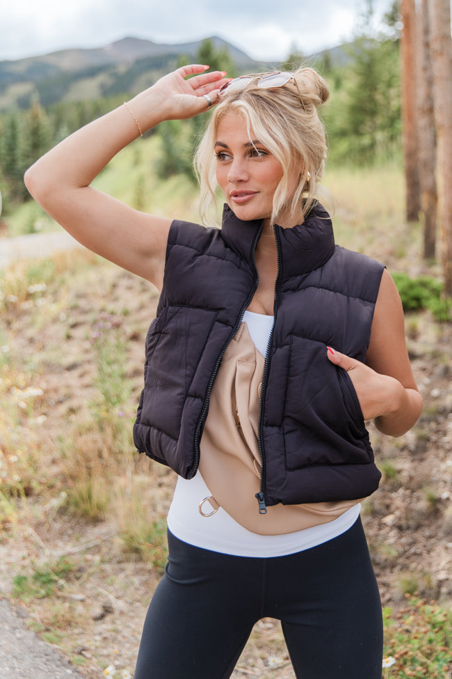 Sights To See Black Cropped Puffer Vest Low Pice Fee Shipping Cheap Online