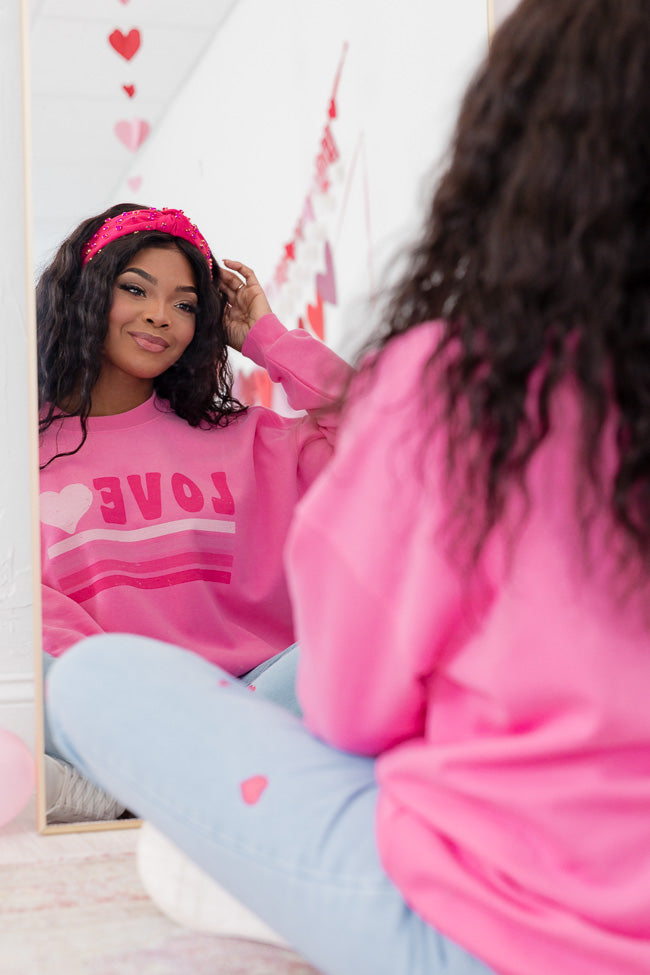 Love Retro Pink Oversized Graphic Sweatshirt Low Pice Cheap Online