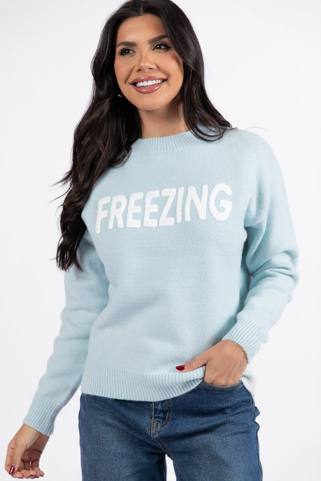 Always Freezing Blue Crew Neck Sweater SALE Sale For Cheap