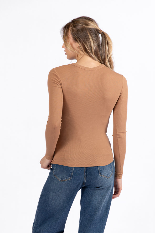 Make Your Choice Brown Ribbed Long Sleeve Tee Buy Cheap Low Shipping