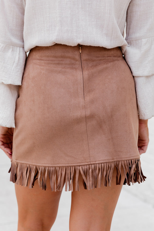 I'll Go First Brown Fringe Hem Suede Mini Skort FINAL SALE