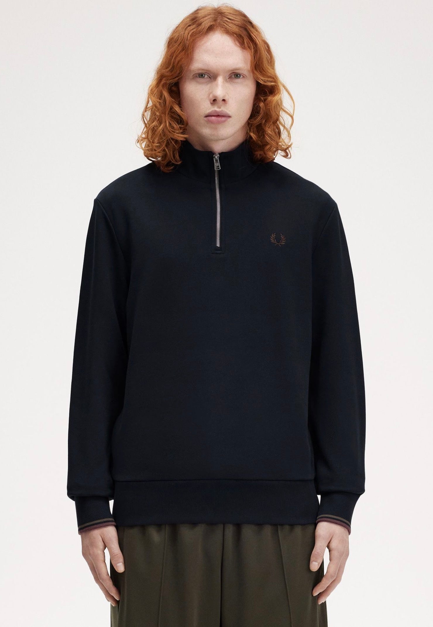 Fred Perry - Half Zip Nvy/Lrlwgrn/Bric - Sweater Outlet Great Deals