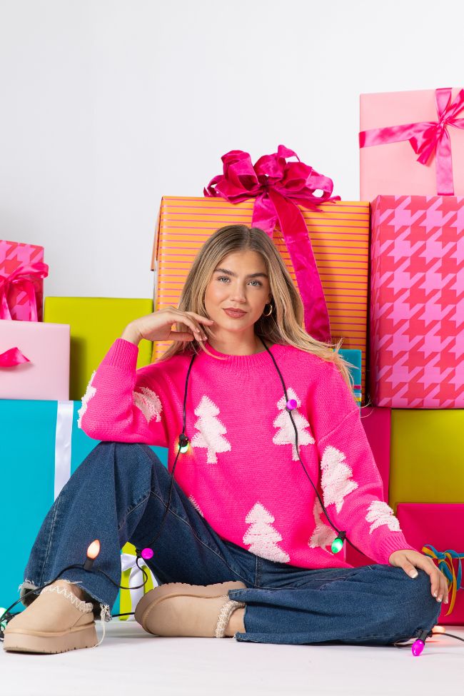 Under The Mistletoe Pink And Cream Christmas Tree Sweater FINAL SALE Official Site Cheap Online