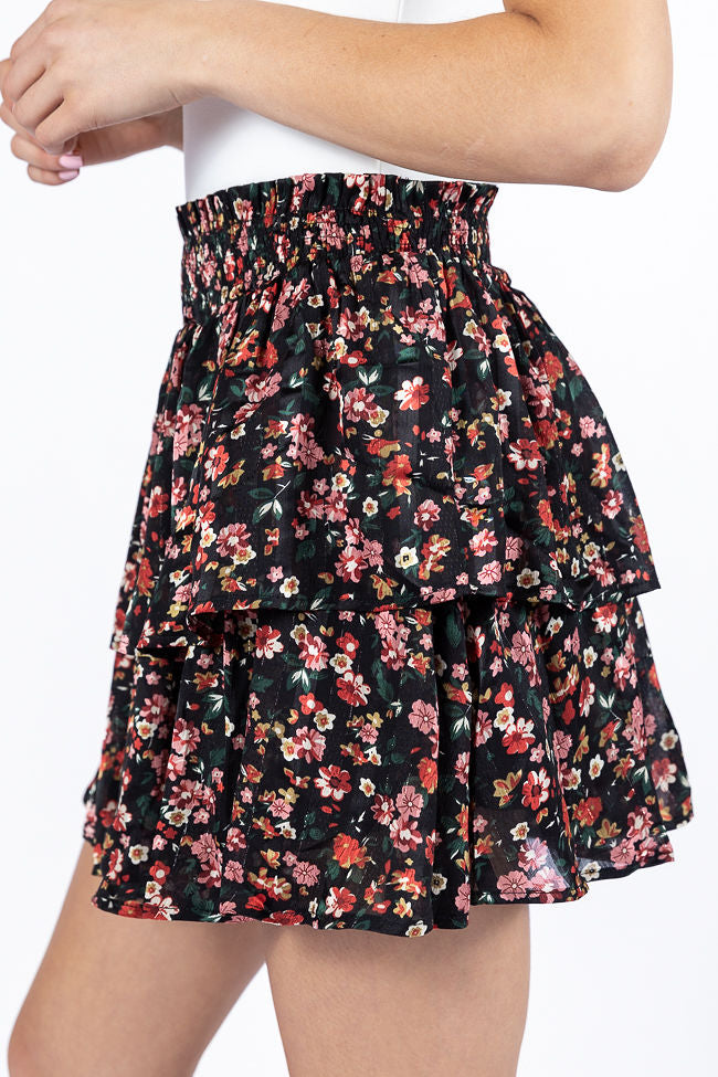 Breezy Black Floral Tiered Skort FINAL SALE Clearance Great Deals