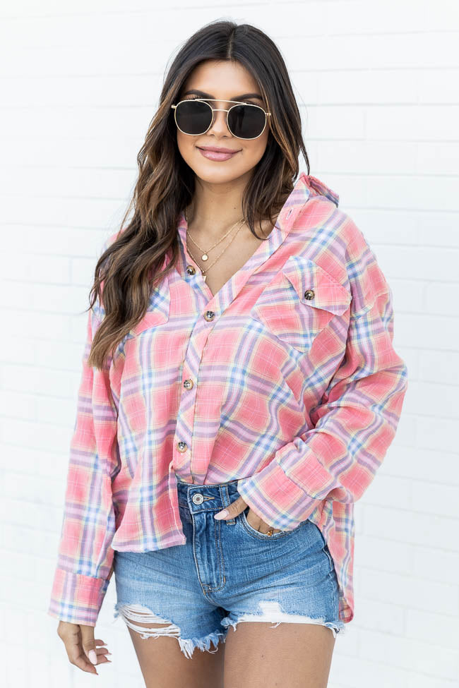 Flattering Style Red Multi Plaid Button Up Blouse FINAL SALE Outlet Countdown Package