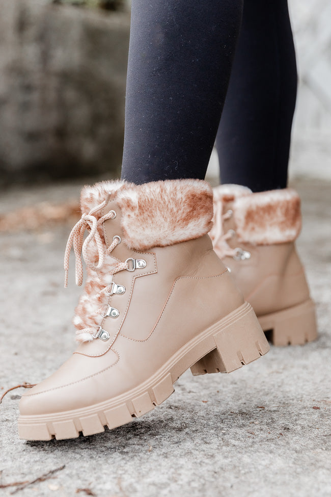 Lizzie Nude Fur Detail Combat Boots FINAL SALE Buy Cheap Free Shipping