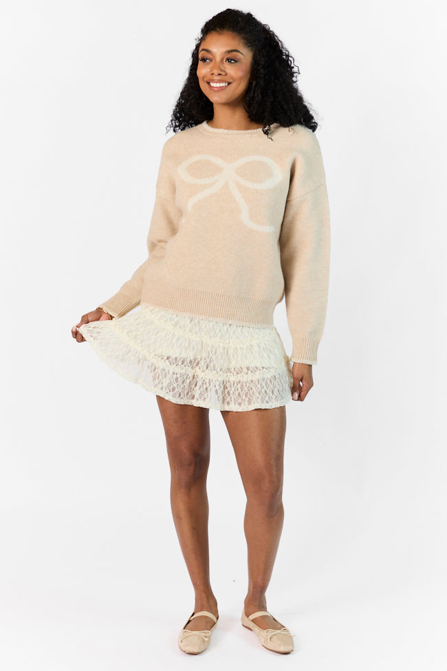 Peek- A-Bow Beige and Ivory Crew Neck Sweater Cheap Exclusive