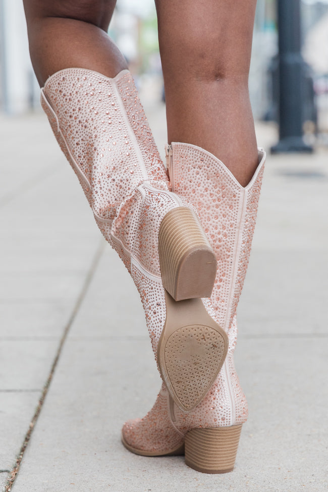 June Taupe Rhinestone Boots Very Cheap