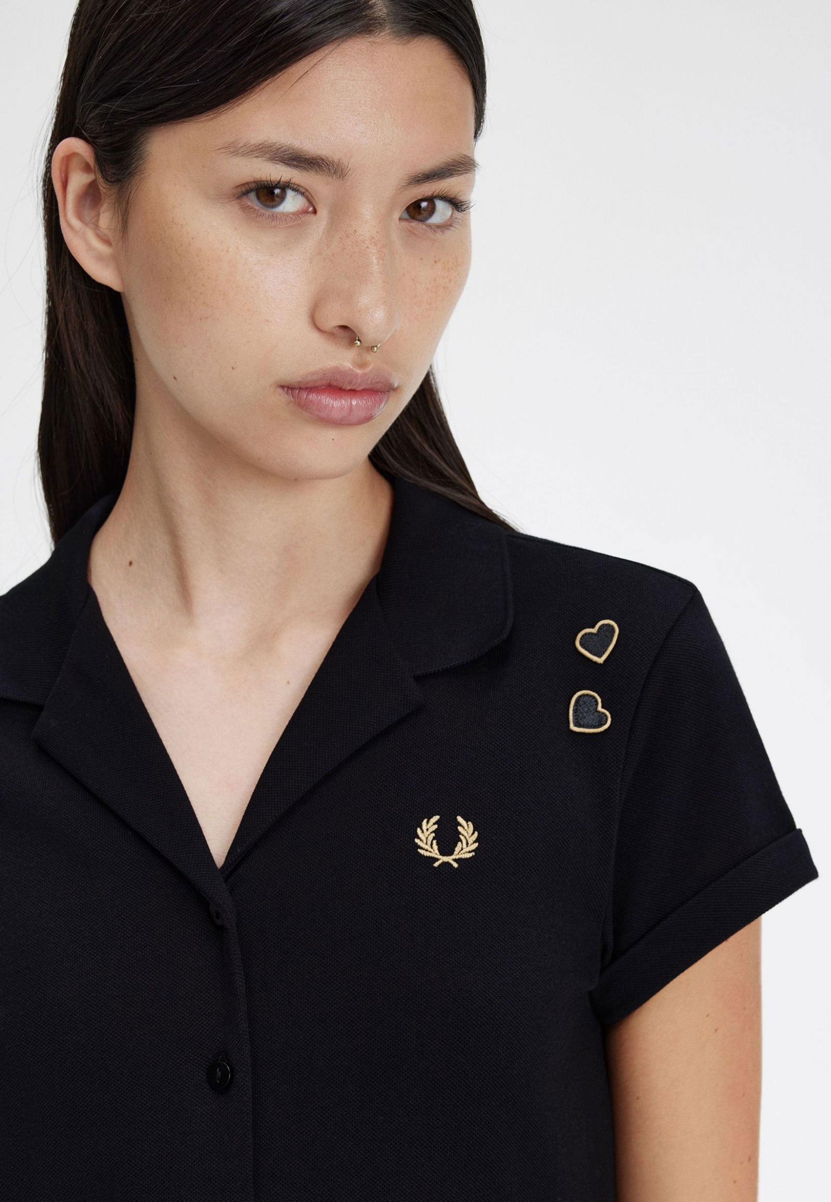 Fred Perry x Amy Winehouse - Button Thru Pique Shirt Black - Dress Cheap Sale Pick A Best