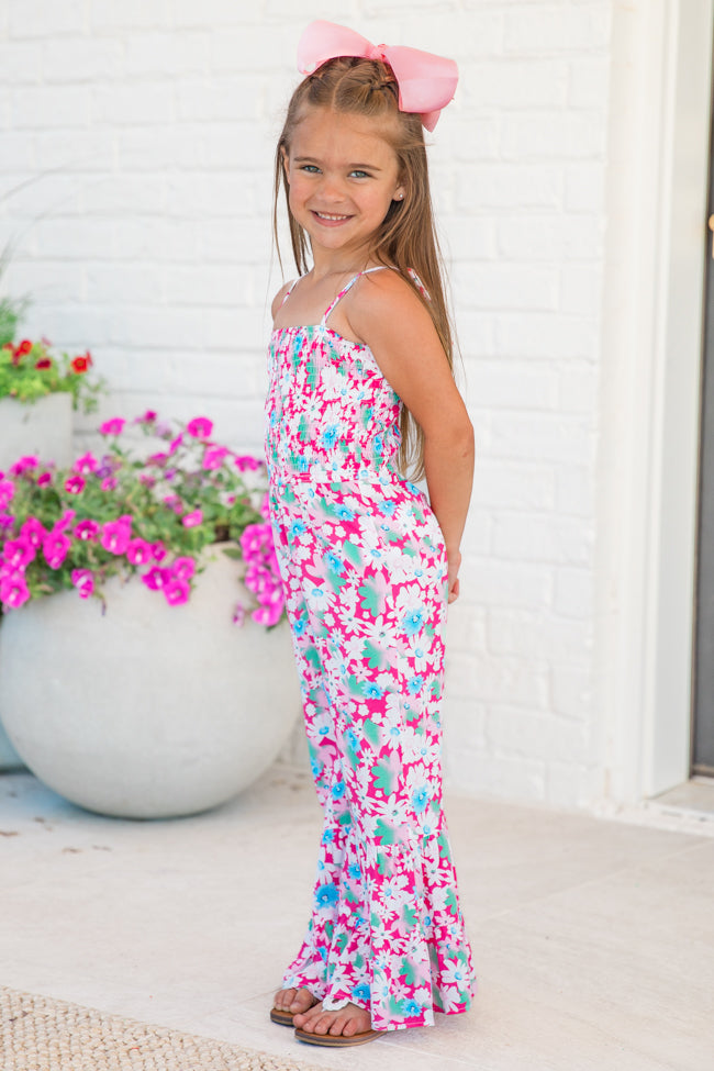 Kid's Aware of This Pink Floral Flare Leg Jumpsuit