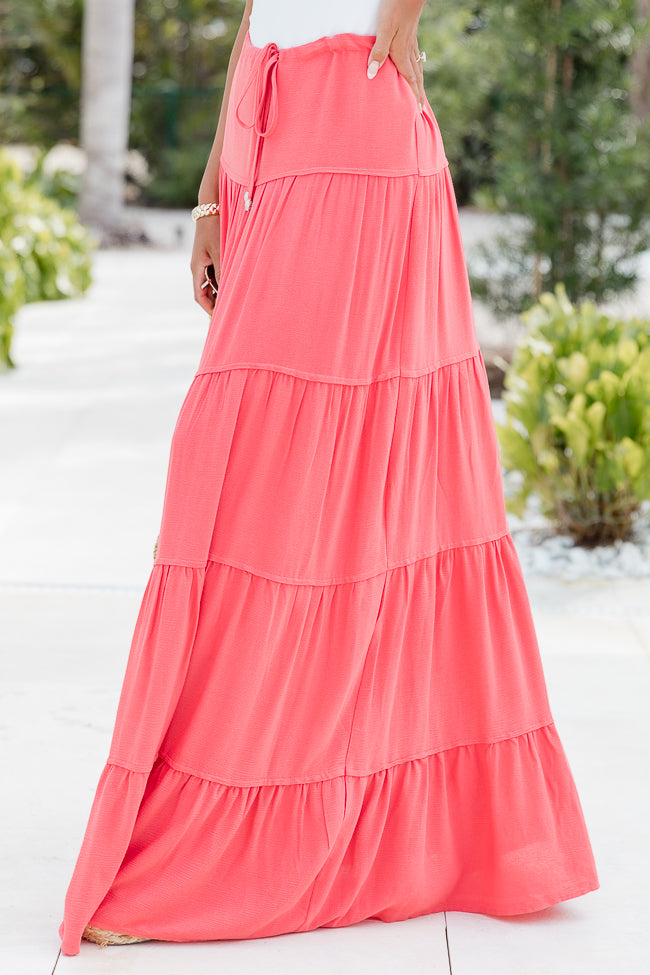 Summer Dream Coral Tiered Maxi Skirt Free Shipping In China