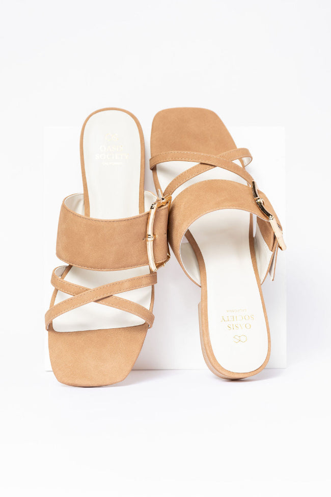 Blaine Camel Buckle Sandals Discount Cheap