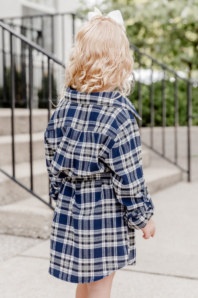 Make My Day Kid's Navy Plaid Shirt Dress FINAL SALE