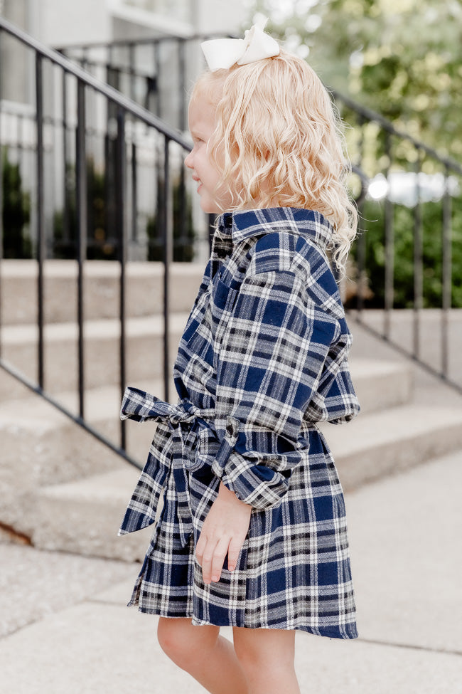 Make My Day Kid's Navy Plaid Shirt Dress FINAL SALE