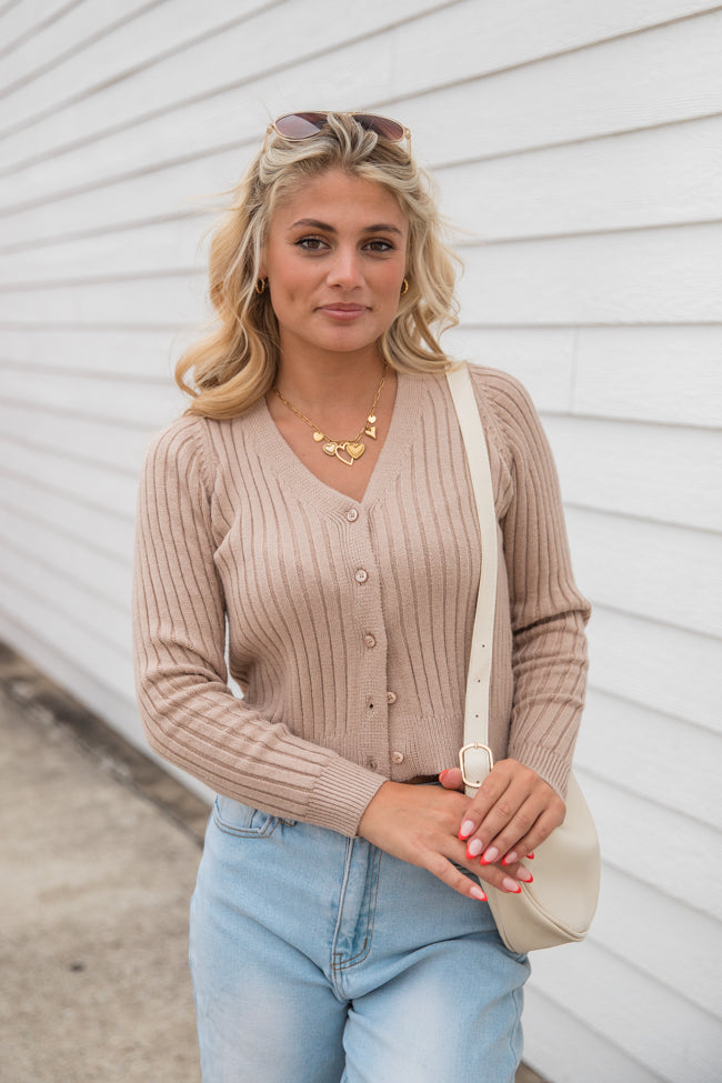 What You Needed Taupe Ribbed Cardigan With Paypal Free Shipping