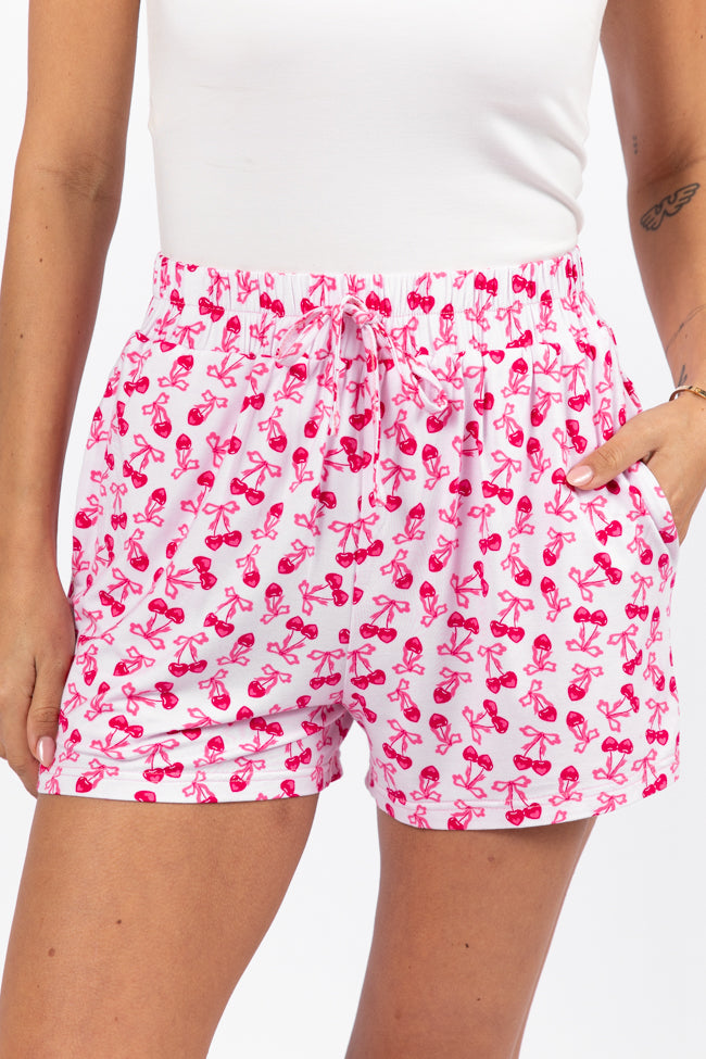 Over the Moon Cherry Hearts Pajama Shorts Kalee Rogers x Pink Lily FINAL SALE Cost For Sale