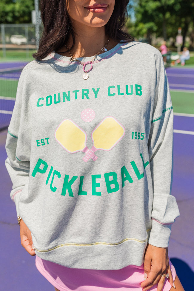 To The Pickleball Court Heather Grey Contrast Stitch Graphic Sweatshirt FINAL SALE Discount Order