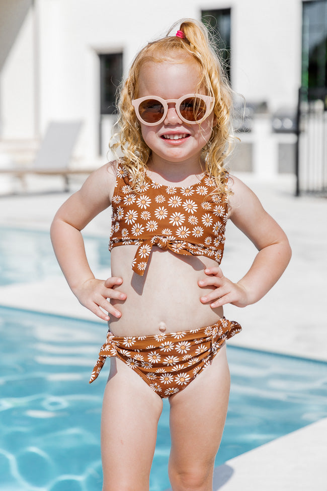 Kid's Day In The Sun Brown Daisy Knotted Bikini Top FINAL SALE