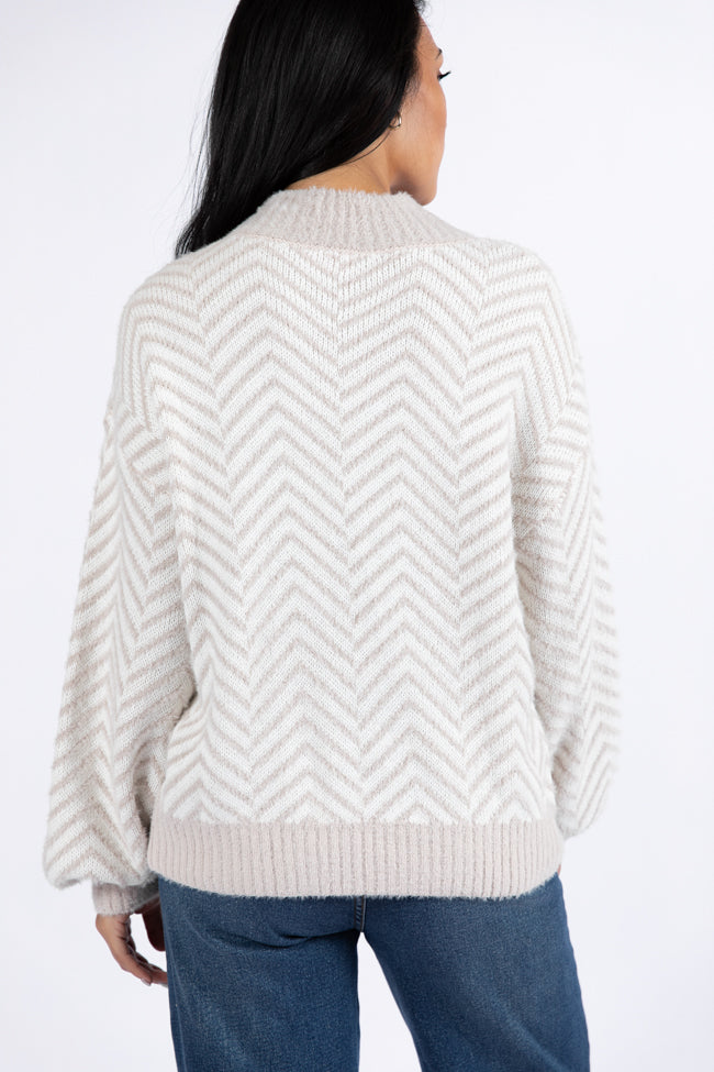 All That You Are Beige Fuzzy Herringbone Mock Neck Sweater SALE Cheap Tumblr