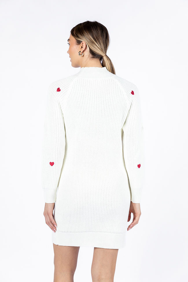 Call Back Later Ivory Heart Detail Sweater Dress FINAL SALE Discount Cheapest