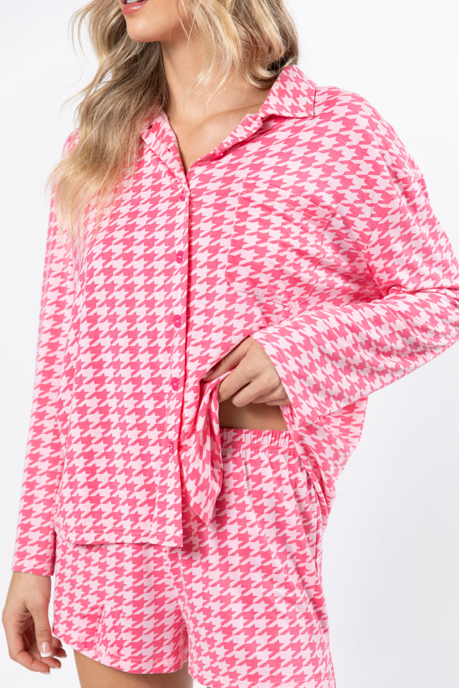 On A Cloud In Pink Houndstooth Pajama Set FINAL SALE Perfect Cheap Pice