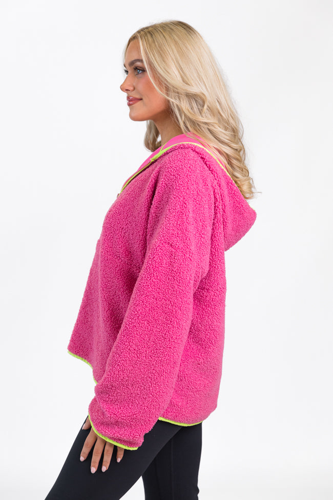 My Go To Pink and Green Sherpa Quarter Zip Hooded Pullover FINAL SALE Latest Sale Online