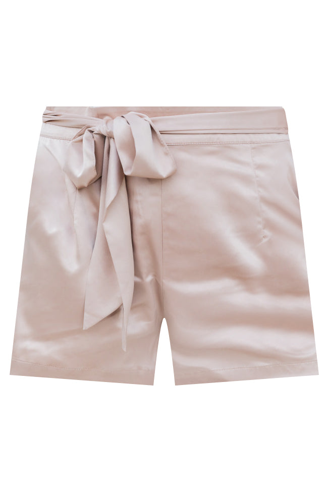 Choose Your Path Champagne Satin Belted Shorts FINAL SALE Outlet New