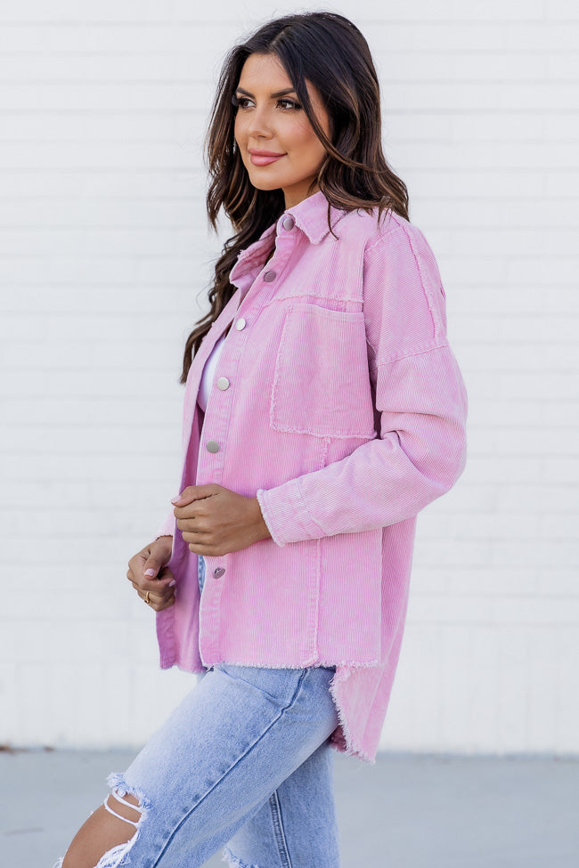 Keep Me Grounded Pink Frayed Edge Cord Shacket FINAL SALE Big Discount Online