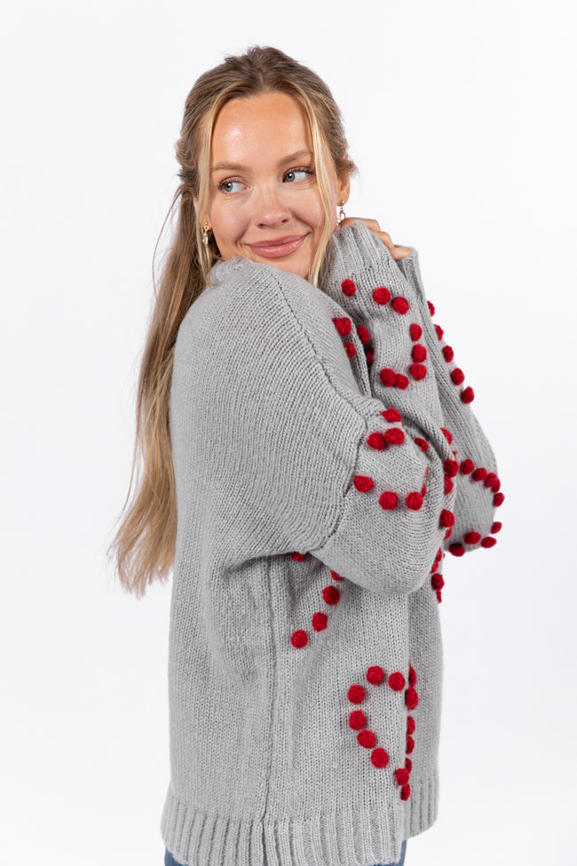 Adore You Grey and Red Oversized Heart Pom Sweater Kalee Rogers X Pink Lily FINAL SALE Explore Cheap Pice