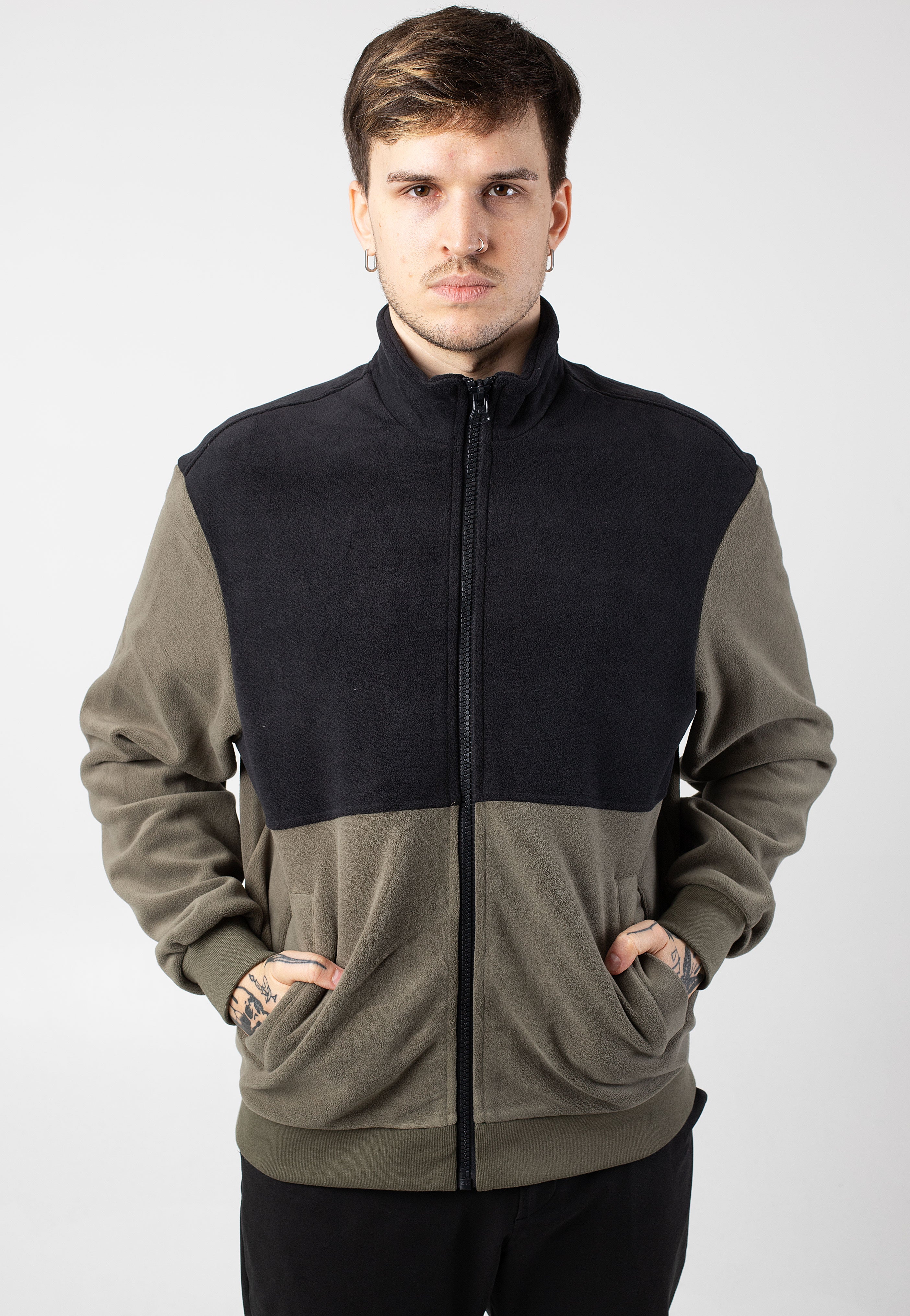 Urban Classics - Colour Block Polar Fleece Black/Olive - Jacket Online Cheap Quality